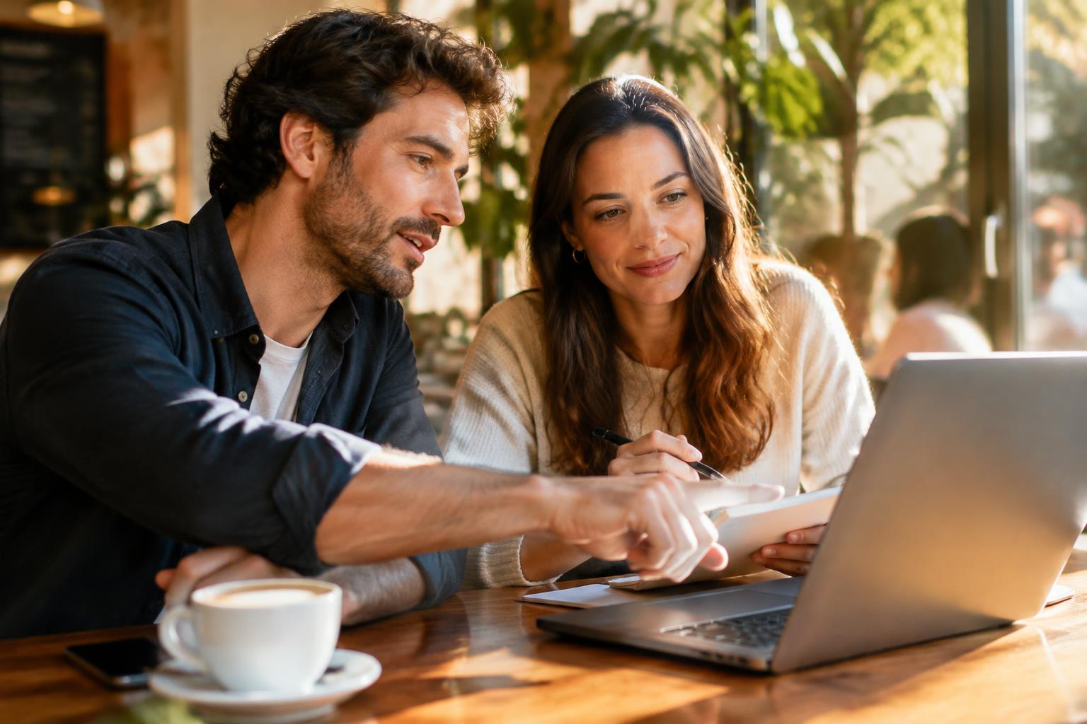 Two founders studying a website together